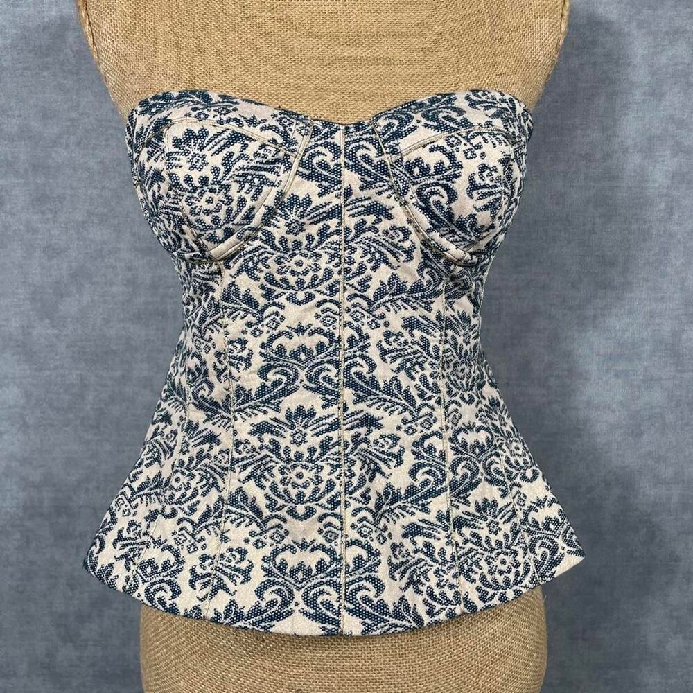Vintage cottagecore coquette strapless Baroque Damask Corset Top